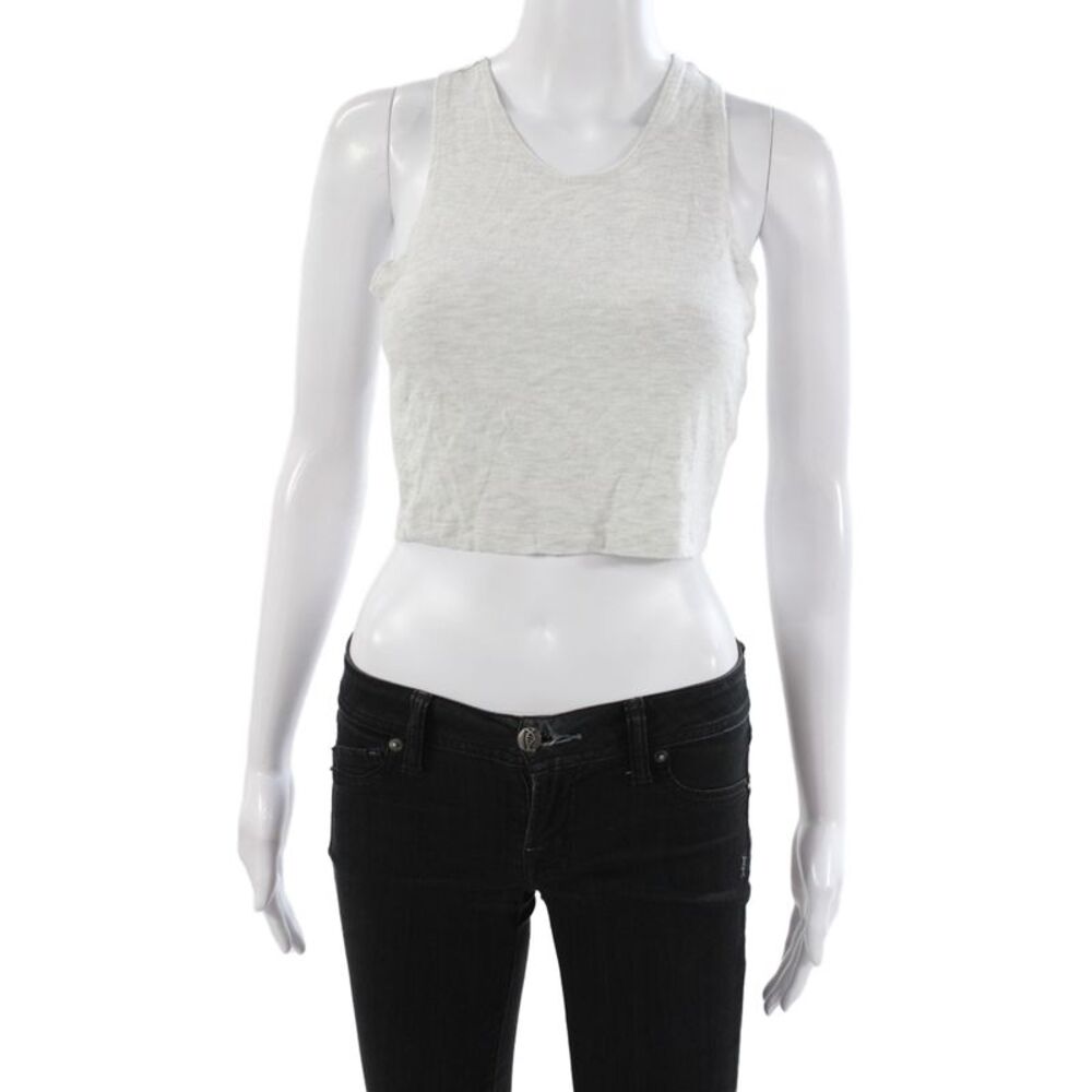 Leset Women Basic Sleeveless Tank Gray Round Neck Viscose Pullover Size M